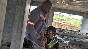 workers bang bareback in empty construction building