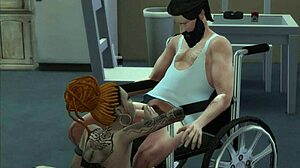 Tattooed girl has sex with invalid in anime hentai