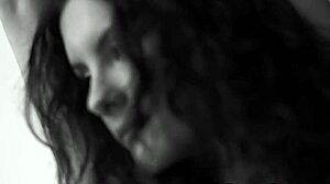 Euro hottie jerks monster cock to cumshot in stockings