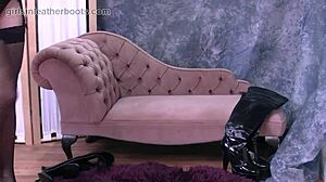 kinky babe in sexy boots nylon panties poses