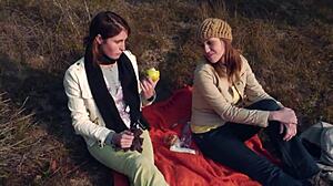 Skinny petite 18+ lesbian girls dominate rough outdoor sex