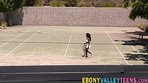 busty black teen takes big cock facial