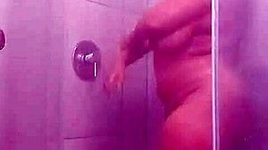 Bbw boldly fucks big ass with toys in wet shower squirting