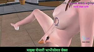 Marathi audio sex story - an animated 3d porn video of a teen 18+ girl sitting on the floor and masturbating using carrot