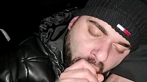 straight military guy enjoys handjob in car with amateurs