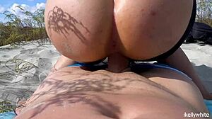Public Sex on the Beach: Hairless Amateurs with Big Cock