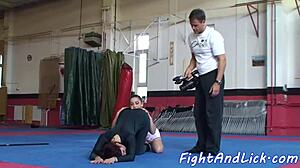 Wow! Cheerleader licks babe's ass in tight spandex outfit