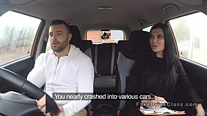 in the classroom, the big-tits examiner seduces and fucks the muscular guy