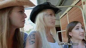 Cowgirls Ride Farmer's Cock in Homemade Teen 18+ Party 4Some