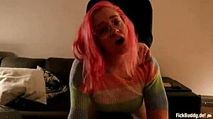 A friend enjoys doggystyle sex with her, bent over for assfucking.