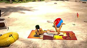 Oily babe gets pussy pounded at beach 3d animation