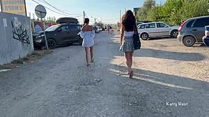 Two Teens Walk On Beach Without Panties, Showing Pussies To Voyeurs.