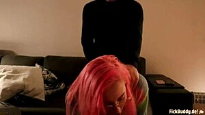 A friend enjoys doggystyle sex with her, bent over for assfucking.