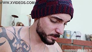 25cm cock for two thirsty guys in gay threesome!