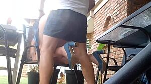 stepmom upskirt as i dildo fuck her shaved tight pussy