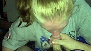 Blonde Lass Blowing Cock and Swallowing Cum