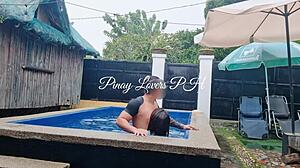 I made my horny asian wife squirt in public pool