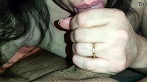 Amateur wife gives sloppy blowjob with cum in mouth POV.