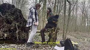 busty girl gets rough fucked doggystyle in the forest.