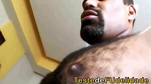 Brazilian beauty sucks hairy cock eagerly