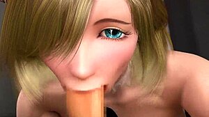 Demonically spectacular redhead and blonde threesome blowjob