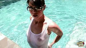 tatted brunette dana vespoli gets her beautiful asshole and throat dicked down in the pool