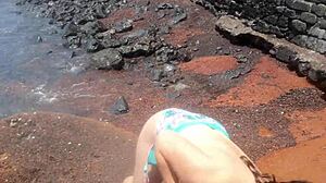 My seductive stepmom on a public beach