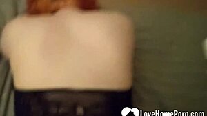 Redhead in stockings gets blowjob and doggystyle cumshot