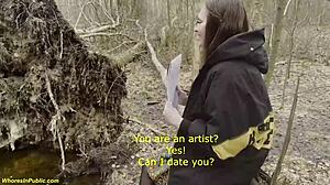 busty girl gets rough fucked doggystyle in the forest.