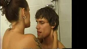 Watch this mature babe's wild bathroom sex antics!