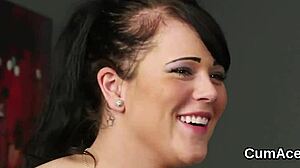 frisky hottie asks, want to see me gulp all this cum? during blowbang