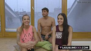 Lucky guy fucks teen Dellai twins with anal and blowjob.