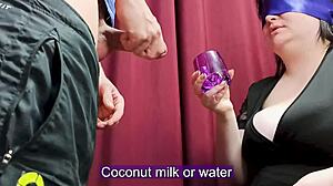 Tricked Wife Drinks Cum Glass in Blindfolded Homemade Taste Game