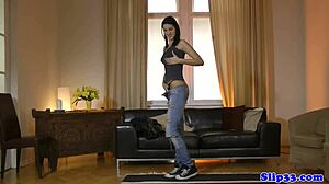 debutante eurobabe strips and sucks old man's cock