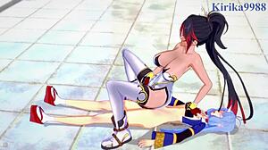 3D animated Amari and Kaguya in intense lesbian scenes