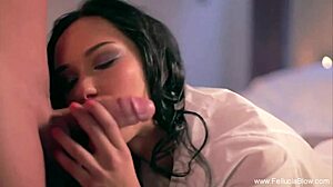 Erotic blowjob on bed leads to cumshot