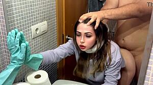 my stepfather helps me clean the bathroom