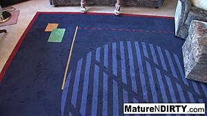 with glasses, she masturbates and sucks cock passionately