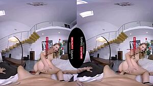 Blonde ladybug freaked out in vr sex, riding hard