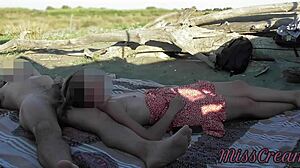 French teacher gives blowjob on nude beach