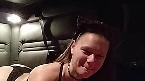 Kitty gives blowjob with buttplug in ass. Bdsm session includes bondage.