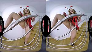 Blonde ladybug freaked out in vr sex, riding hard