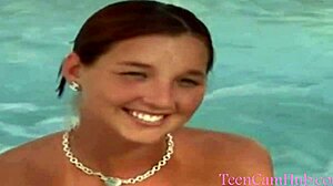 teen model in bikini teasing by the pool