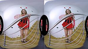 Blonde ladybug freaked out in vr sex, riding hard