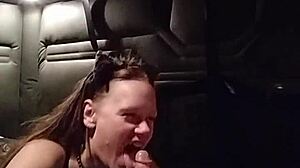 Kitty gives blowjob with buttplug in ass. Bdsm session includes bondage.