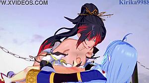 3D animated Amari and Kaguya in intense lesbian scenes