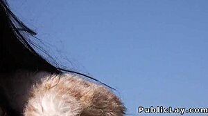 Euro tourist flashes huge tits in public