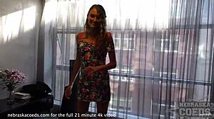 Watch The Really Skinny Tanned Model Striptease And Masturbate In This Provocative Interview