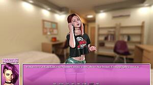 Petite redhead intensely eats ramen while curvy mature boobs bounce in gay anime dating game.