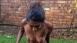 indian babe gags hard on dildo with vomiting mess 😱